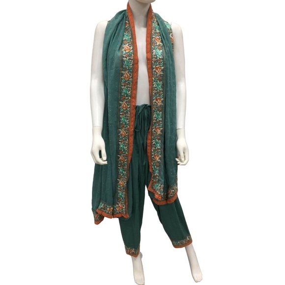 Beautiful Embroidered Flower Printed Pakistani/Indian Green Adjustable Pants - Picture 1 of 9